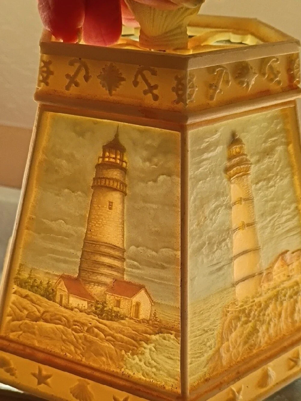 Cream Decorative See-Thru Nautical Lighthouse Accent Lampshade with Shell Finial